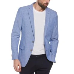Original Penguin Blue Plaid Linen Blend Chambray Blazer -Original Penguin Sales Blue Plaid Linen Blend Chambray Blazer Original Penguin 3
